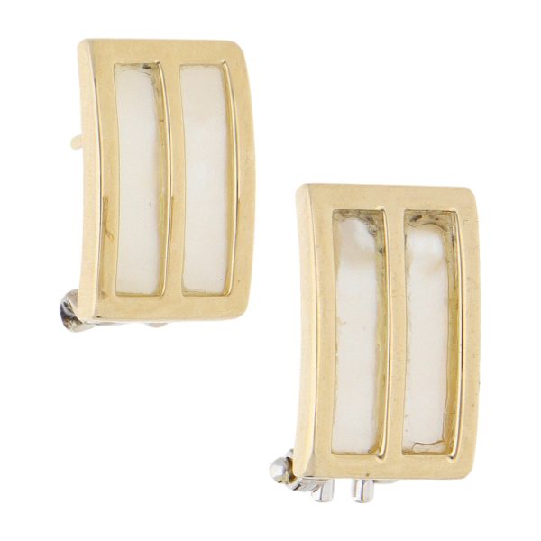 Aretes estilizados con madre perla en oro dos tonos 14 kilates. Online Sale