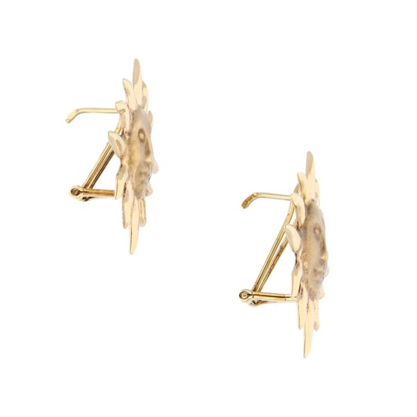 Aretes huecos motivo sol en oro amarillo 14 kilates. Online