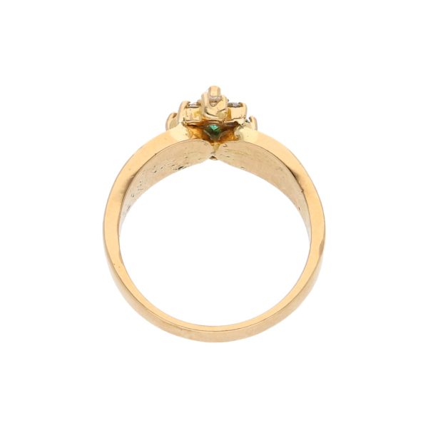 Anillo estilizado con esmeralda y sintéticos en oro amarillo 18 kilates. Discount