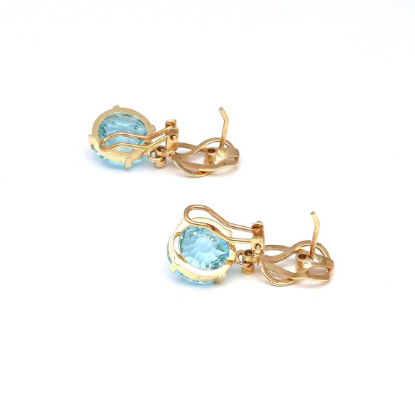 Aretes articulados con diamantes y topacio azul en oro amarillo 14 kilates. Hot on Sale