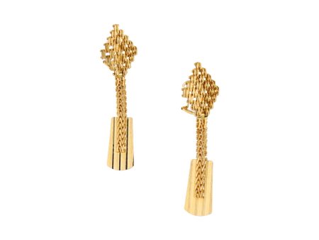 Aretes boleados con colgantes en oro amarillo 18 kilates. Fashion