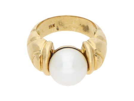 Anillo estilizado con perla en oro amarillo 18 kilates. Online Sale