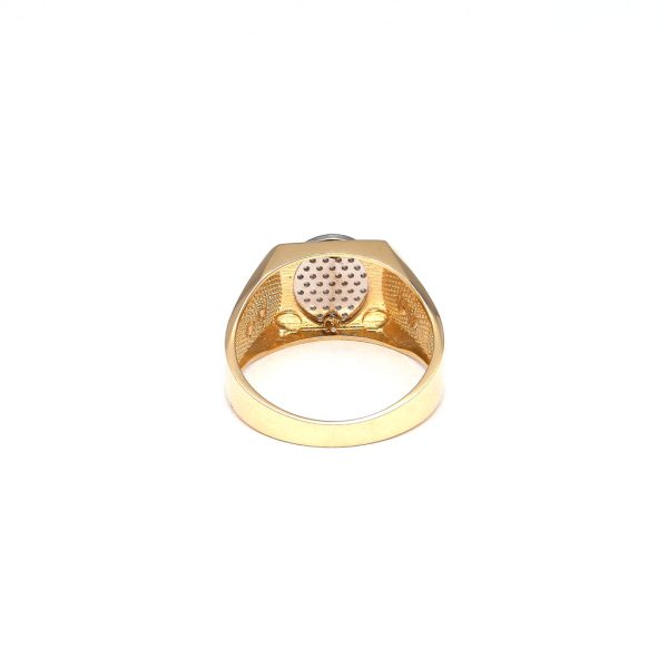 Anillo tipo sello con circonias en oro dos tonos 14 kilates. on Sale