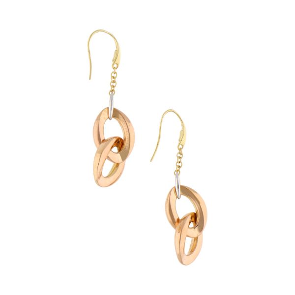 Aretes huecos con colgantes firma Chimento en oro tres tonos 18 kilates. Fashion