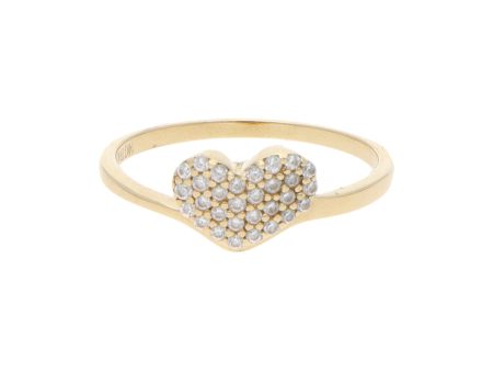 Anillo estilizado motivo corazón con circonias en oro amarillo 14 kilates. on Sale