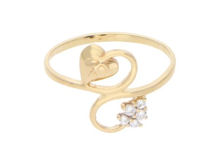 Anillo estilizado motivo hojas con circonias en oro amarillo 14 kilates. Online Sale