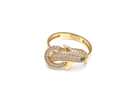 Anillo estilizado motivo delfín con circonias en oro amarillo 14 kilates. For Sale