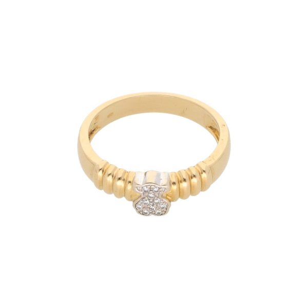 Anillo estilizado motivo oso con diamantes en oro dos tonos 18 kilates. For Discount