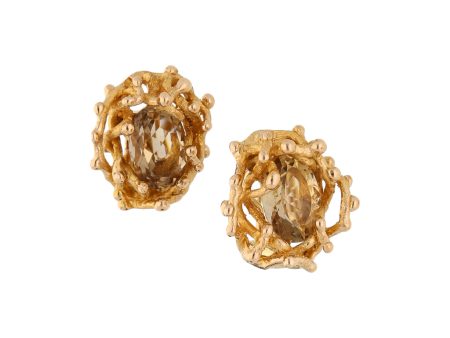 Aretes barrocos con cuarzos en oro amarillo 14 kilates. Cheap