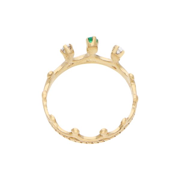 Anillo estilizado motivo corona con sintéticos en oro amarillo 18 kilates. Online