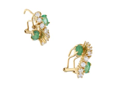 Aretes estilizados con esmeraldas y circonias en oro amarillo 14 kilates. For Discount