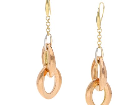 Aretes huecos con colgantes firma Chimento en oro tres tonos 18 kilates. Fashion