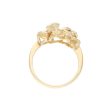 Anillo estilizado motivo floral con circonias en oro amarillo 14 kilates. Discount