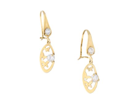 Aretes calados motivo mariposas con circonias en oro amarillo 14 kilates. Online Sale