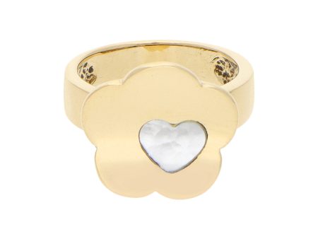 Anillo estilizado motivo floral y corazón con sintético en oro amarillo 18 kilates. For Discount