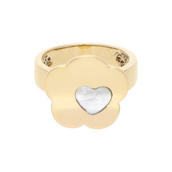 Anillo estilizado motivo floral y corazón con sintético en oro amarillo 18 kilates. For Discount