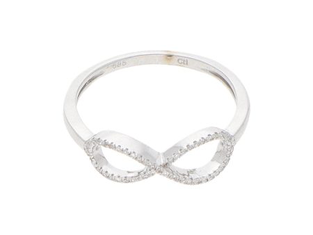 Anillo estilizado motivo infinito con diamantes en oro blanco 14 kilates. Hot on Sale