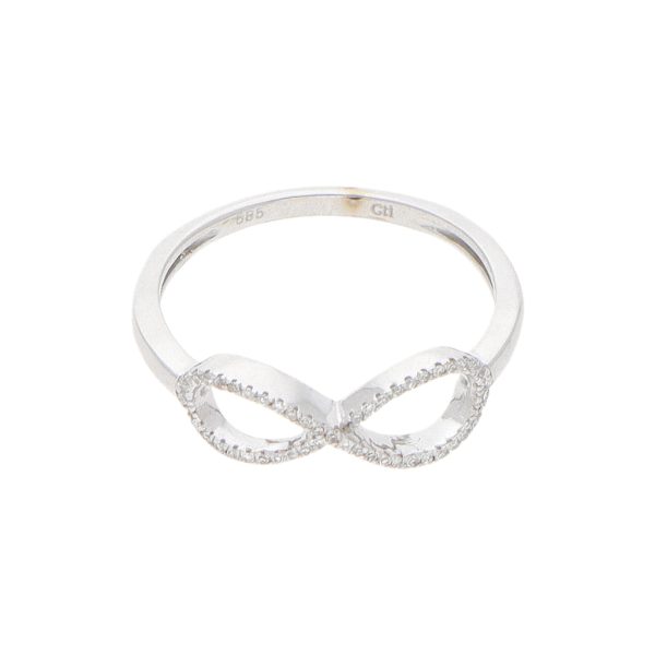 Anillo estilizado motivo infinito con diamantes en oro blanco 14 kilates. Hot on Sale