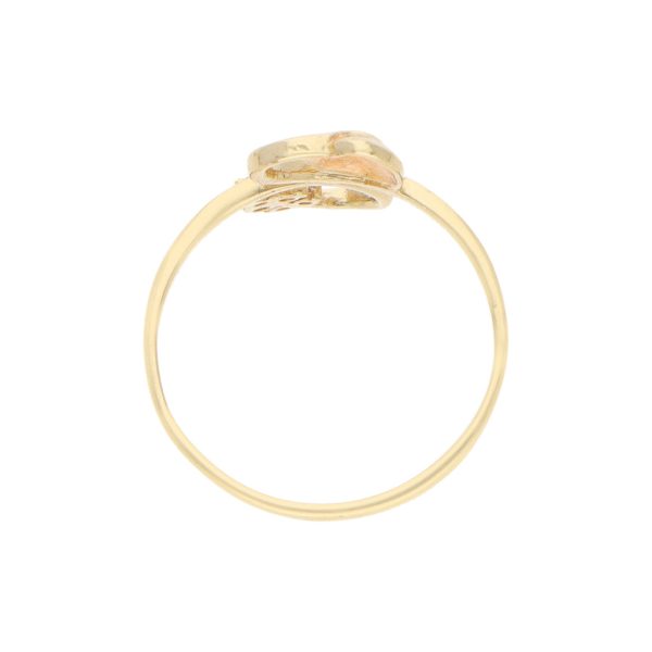 Anillo estilizado motivo hojas con circonias en oro amarillo 14 kilates. Online Sale